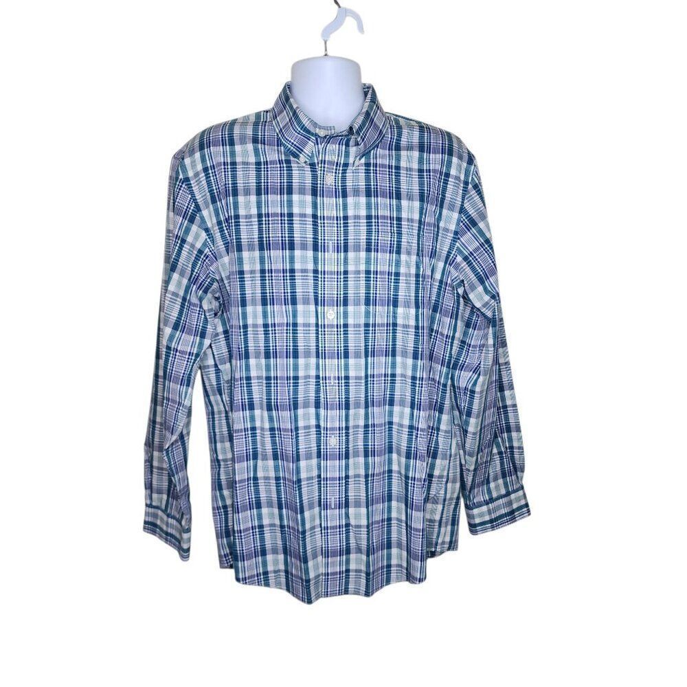 Brooks Brothers Button Down Long Sleeve Plaid Dress Shirt Mens XL Blue Oxford